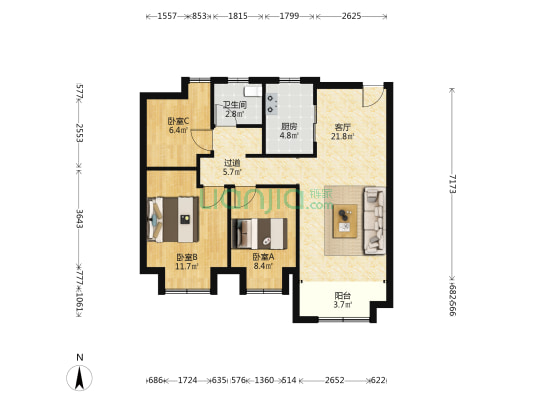 依云景苑 3室1厅1卫 86平方