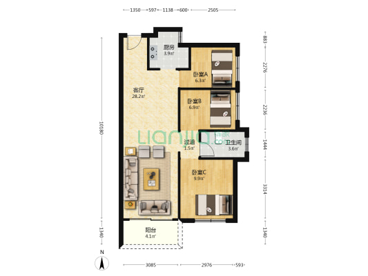 龙光天府玖誉府 3室1厅1卫 91平方