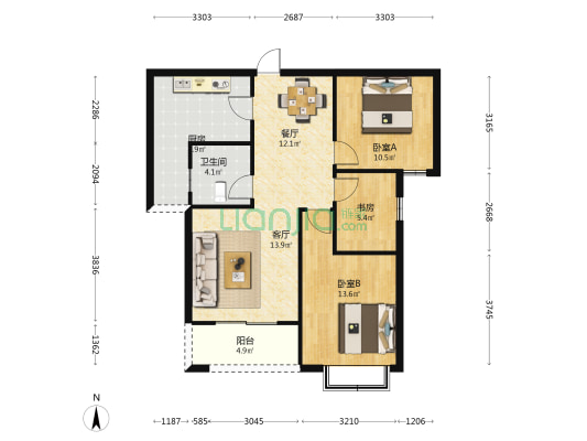 信合壹号院 3室2厅1卫 97平方
