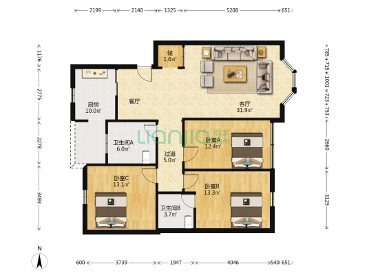 南苑小区 3室1厅2卫 117平方