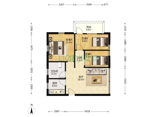 单边巷小区 3室1厅1卫 63平方