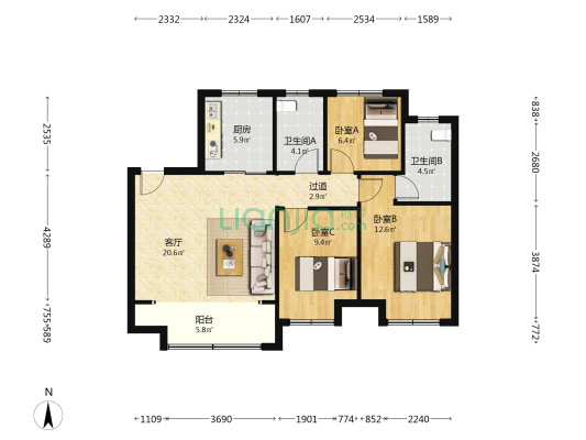 大华公园城市 3室1厅2卫 99平方