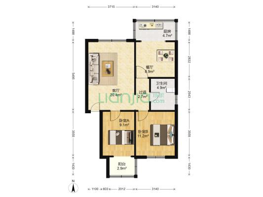 龙泉北里新景楼 2室2厅1卫 80平方