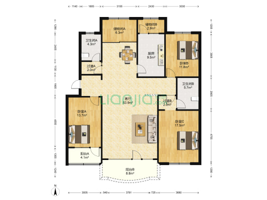 怡景嘉园 3室1厅2卫 175平方