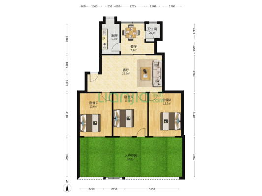 长沙县人民政府大院 3室2厅1卫 105平方