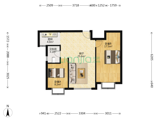 四季春城 2室1厅1卫 88平方