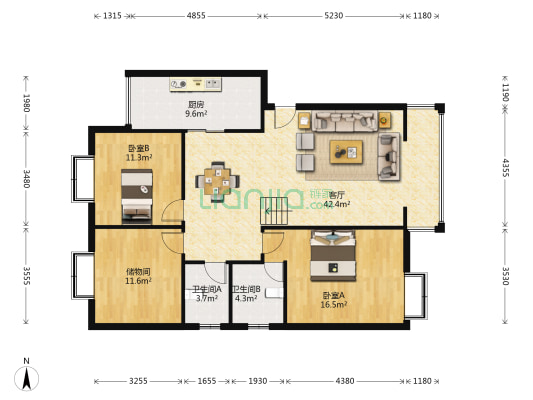 学府和邻 2室1厅2卫 113平方