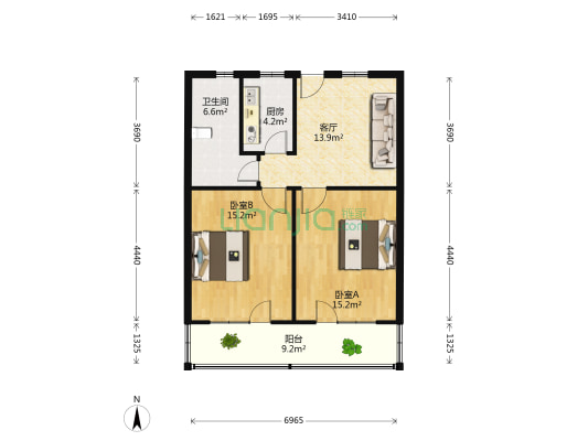 江桥二村 2室1厅1卫 77平方