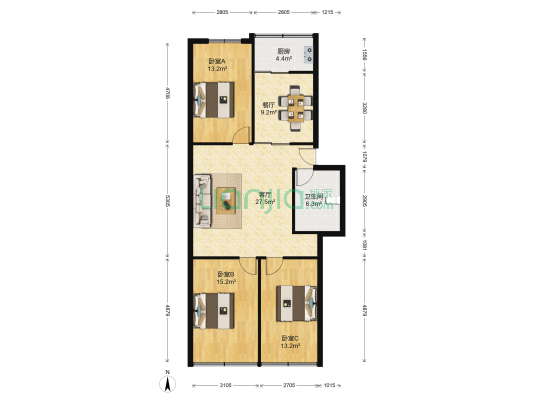 建北小区 3室2厅1卫 110平方