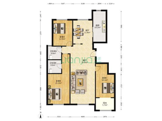 圣源华郡 3室2厅2卫 173平方