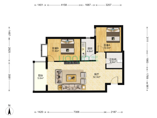 明日嘉园 2室1厅1卫 93平方