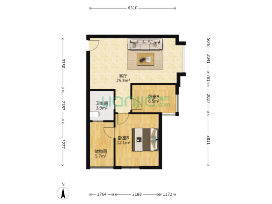 奥林匹克花园 2室1厅1卫 71平方