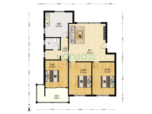 海关公寓 3室1厅1卫 119平方