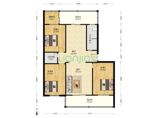 东关大街107号院 3室2厅2卫 142平方