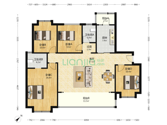 人居柏荟城荟瑞阁 4室1厅2卫 141平方