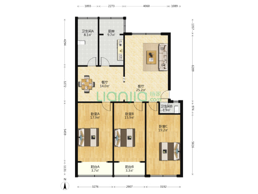 景明街2号院 3室2厅2卫 143平方