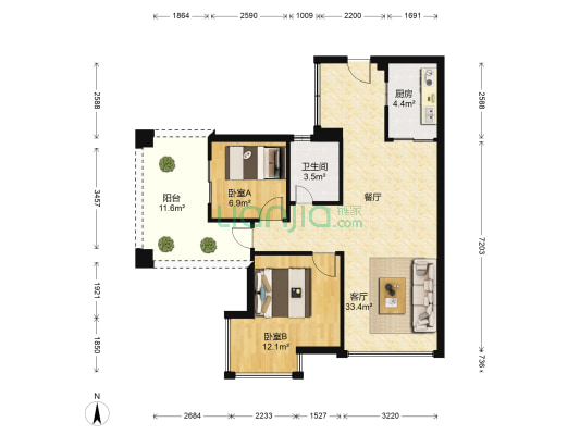 中泰燕南名庭 2室1厅1卫 80平方