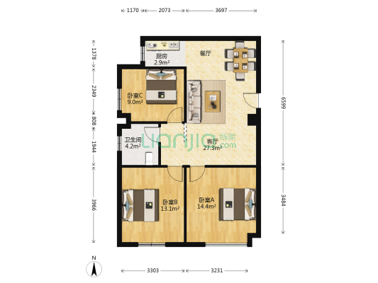 金庭苑南区 3室1厅1卫 100平方