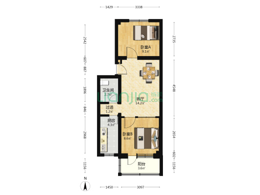 城子西街 2室1厅1卫 56平方
