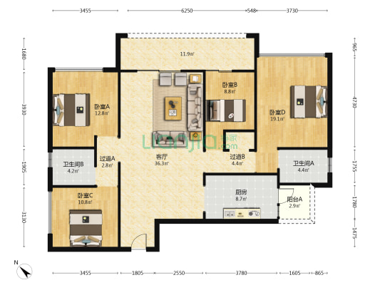 锦澜观棠 4室1厅2卫 145平方