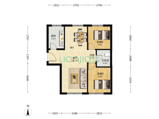 古城现代嘉园 2室1厅1卫 86平方