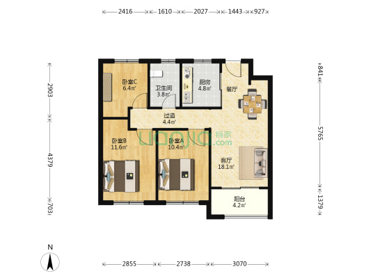 仲盛名都府 3室1厅1卫 84平方