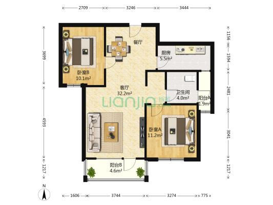 融科玖瑞尚城 2室1厅1卫 89平方