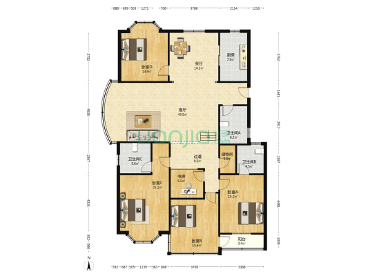 山河花园 5室2厅3卫 194平方