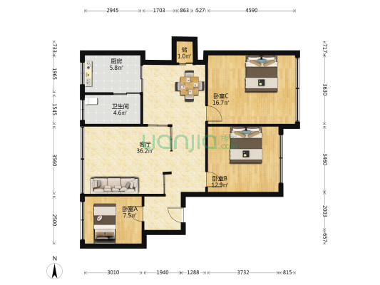 市府路10号 3室1厅1卫 100平方