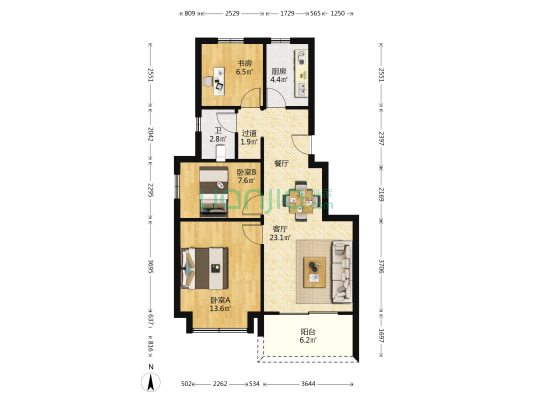 蓝城杨柳映月 3室1厅1卫 87平方