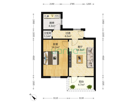 内姜街73号 1室1厅1卫 51平方