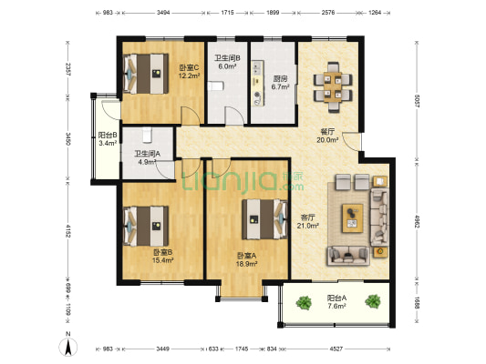 怡和园 3室2厅2卫 126平方