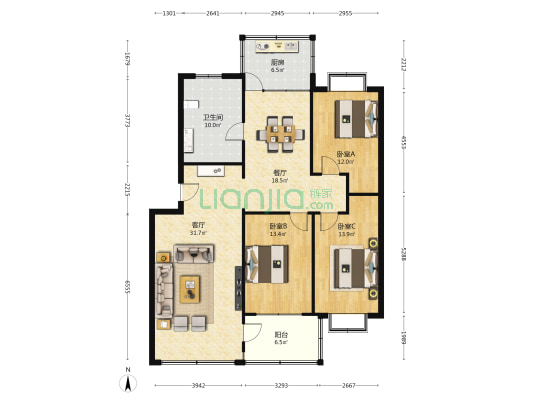 河滨社区 3室2厅1卫 128平方