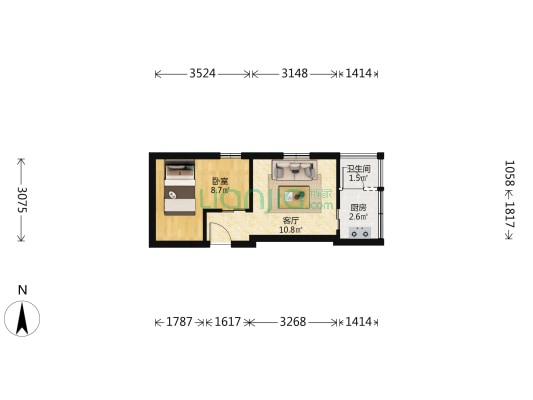 瑶泉新苑 1室1厅1卫 58平方