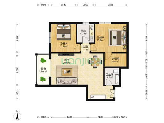 牛街18 2室1厅1卫 102平方