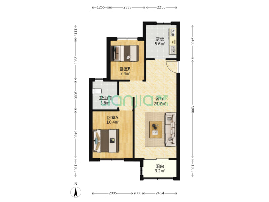 松南城辰禾西苑 2室1厅1卫 79平方