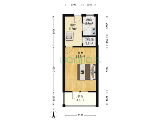义兴南里 1室1厅1卫 36平方