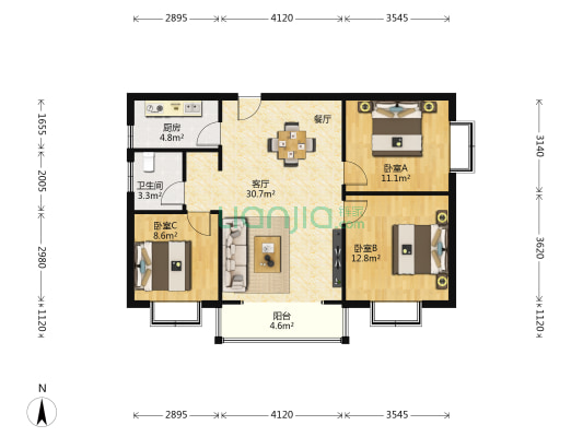 龙江秀水园二期 3室1厅1卫 106平方
