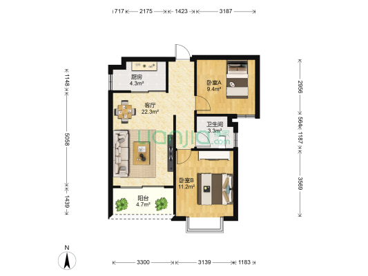 昌泰清华园柳园组团 2室1厅1卫 80平方