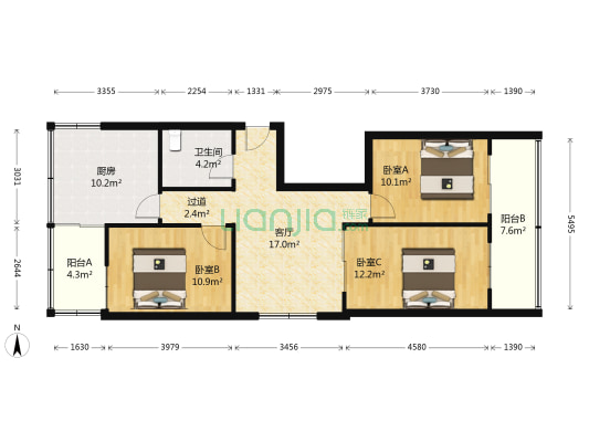 生产路8号院 3室1厅1卫 96平方