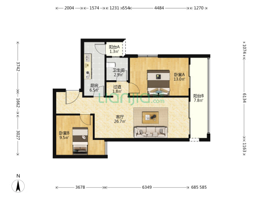 兆邦嘉璟 2室1厅1卫 89平方