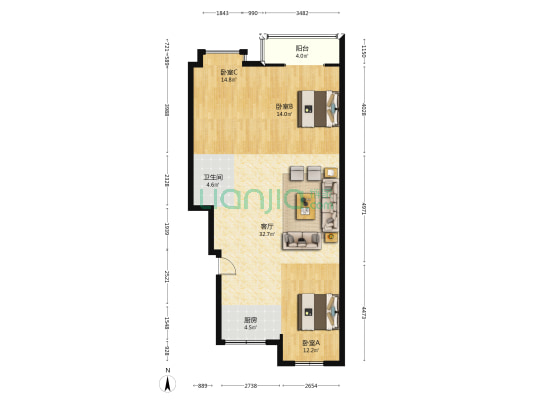 咸园嘉园 3室1厅1卫 110平方