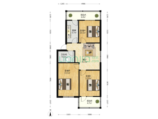 丛台路甲五十号院 3室1厅1卫 81平方