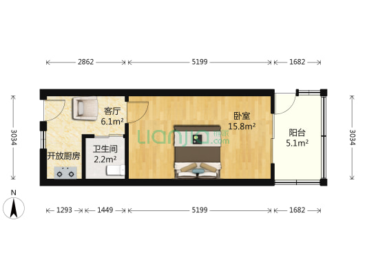 中山门四号路 1室1厅1卫 33平方