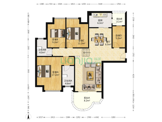 云山熹景 4室2厅2卫 136平方