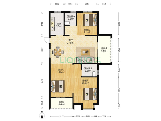 逸都花苑 3室1厅2卫 118平方