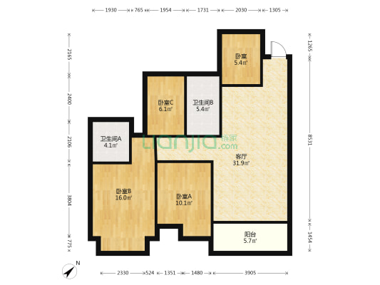 群升大智汇思杨郡E组团 4室1厅2卫 109平方