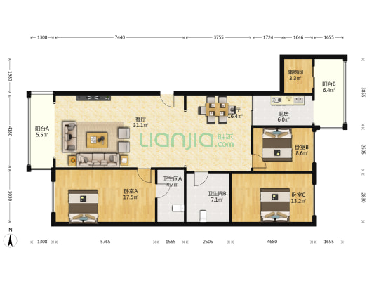 冬奥村·二期 3室2厅2卫 171平方