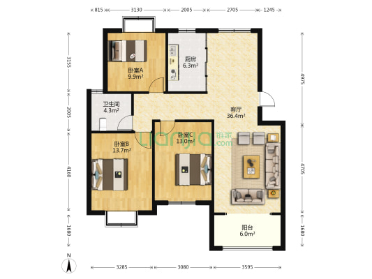 丹金公寓 3室1厅1卫 112平方