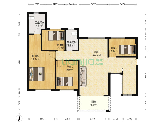 银豪锦湾 4室1厅2卫 103平方